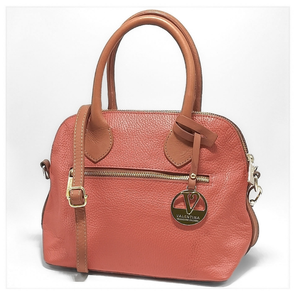 Valentina Coral and Tan Leather Satchel